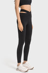LC265456-P2-S, LC265456-P2-M, LC265456-P2-L, LC265456-P2-XL, Black Solid Cross Waistband Workout Leggings