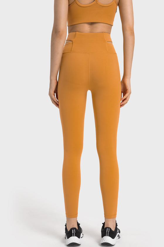 LC265456-P407-S, LC265456-P407-M, LC265456-P407-L, LC265456-P407-XL, Mustard Solid Cross Waistband Workout Leggings