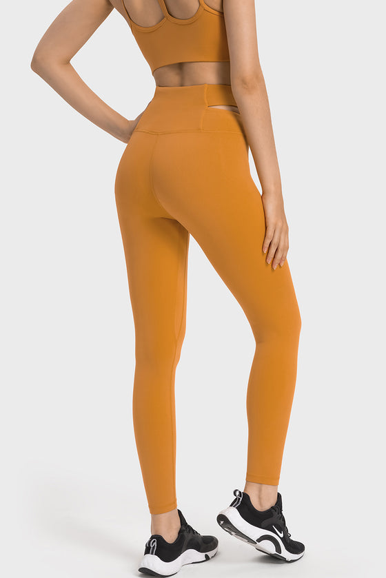 LC265456-P407-S, LC265456-P407-M, LC265456-P407-L, LC265456-P407-XL, Mustard Solid Cross Waistband Workout Leggings