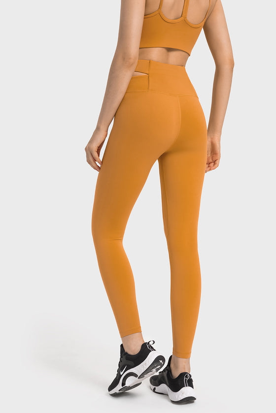 LC265456-P407-S, LC265456-P407-M, LC265456-P407-L, LC265456-P407-XL, Mustard Solid Cross Waistband Workout Leggings
