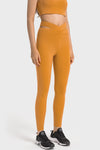 LC265456-P407-S, LC265456-P407-M, LC265456-P407-L, LC265456-P407-XL, Mustard Solid Cross Waistband Workout Leggings