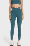 LC265456-P1709-S, LC265456-P1709-M, LC265456-P1709-L, LC265456-P1709-XL, Sea Green Solid Cross Waistband Workout Leggings