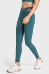 LC265456-P1709-S, LC265456-P1709-M, LC265456-P1709-L, LC265456-P1709-XL, Sea Green Solid Cross Waistband Workout Leggings