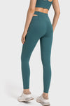 LC265456-P1709-S, LC265456-P1709-M, LC265456-P1709-L, LC265456-P1709-XL, Sea Green Solid Cross Waistband Workout Leggings