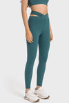 LC265456-P1709-S, LC265456-P1709-M, LC265456-P1709-L, LC265456-P1709-XL, Sea Green Solid Cross Waistband Workout Leggings
