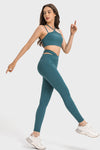 LC265456-P1709-S, LC265456-P1709-M, LC265456-P1709-L, LC265456-P1709-XL, Sea Green Solid Cross Waistband Workout Leggings