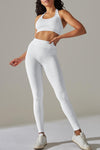 LC2611613-P1-S, LC2611613-P1-M, LC2611613-P1-L, White Solid Color Halter Bra and Leggings Workout Set