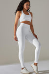 LC2611613-P1-S, LC2611613-P1-M, LC2611613-P1-L, White Solid Color Halter Bra and Leggings Workout Set