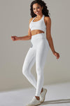 LC2611613-P1-S, LC2611613-P1-M, LC2611613-P1-L, White Solid Color Halter Bra and Leggings Workout Set