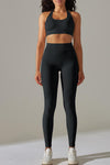LC2611613-P2-S, LC2611613-P2-M, LC2611613-P2-L, Black Solid Color Halter Bra and Leggings Workout Set