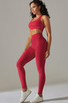 LC2611613-P603-S, LC2611613-P603-M, LC2611613-P603-L, Racing Red Solid Color Halter Bra and Leggings Workout Set