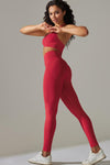 LC2611613-P603-S, LC2611613-P603-M, LC2611613-P603-L, Racing Red Solid Color Halter Bra and Leggings Workout Set