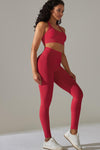 LC2611613-P603-S, LC2611613-P603-M, LC2611613-P603-L, Racing Red Solid Color Halter Bra and Leggings Workout Set