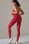 LC2611613-P603-S, LC2611613-P603-M, LC2611613-P603-L, Racing Red Solid Color Halter Bra and Leggings Workout Set