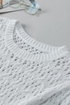 PACK2724529-P1-1, White Hollow-out Textured Half Sleeve Sweater