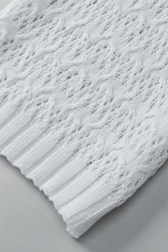 PACK2724529-P1-1, White Hollow-out Textured Half Sleeve Sweater