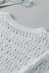 PACK2724529-P1-1, White Hollow-out Textured Half Sleeve Sweater