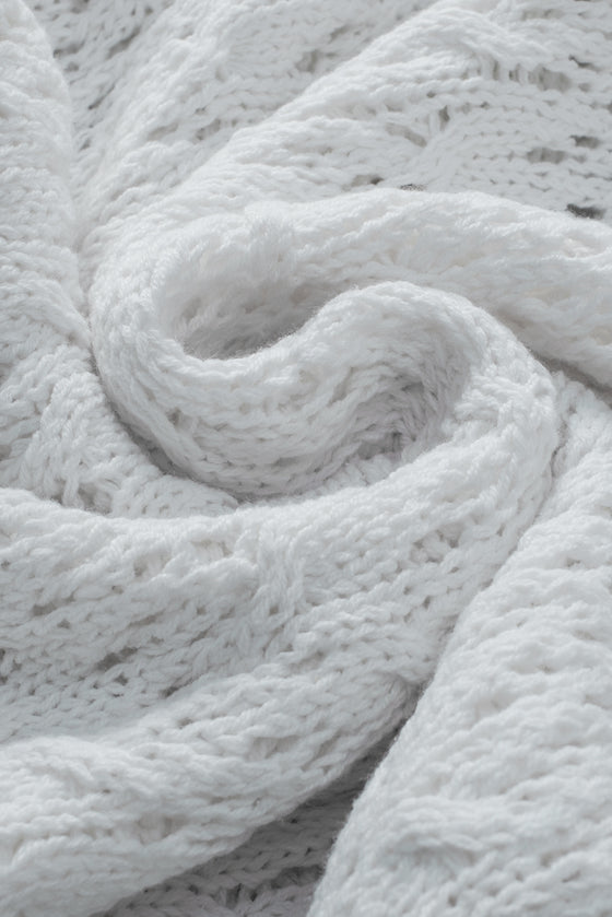 PACK2724529-P1-1, White Hollow-out Textured Half Sleeve Sweater