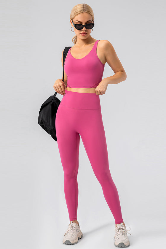 LC265459-P6-S, LC265459-P6-M, LC265459-P6-L, LC265459-P6-XL, Rose Red High Waisted Peach Hip Lift Exercise Leggings