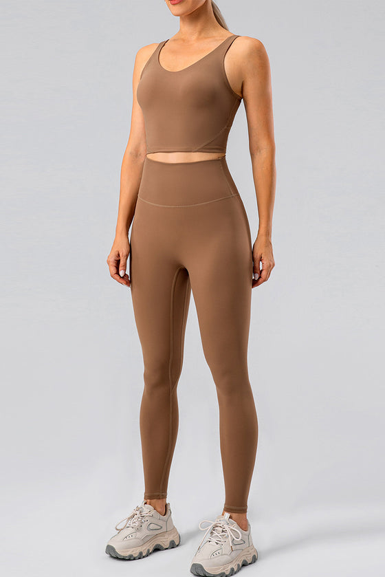 LC265459-P2017-S, LC265459-P2017-M, LC265459-P2017-L, LC265459-P2017-XL, Chestnut High Waisted Peach Hip Lift Exercise Leggings