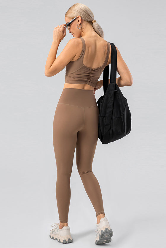 LC265459-P2017-S, LC265459-P2017-M, LC265459-P2017-L, LC265459-P2017-XL, Chestnut High Waisted Peach Hip Lift Exercise Leggings