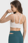 LC264668-P1-S, LC264668-P1-M, LC264668-P1-L, LC264668-P1-XL, White Solid Color Strappy Yoga Bra