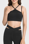 LC264668-P2-S, LC264668-P2-M, LC264668-P2-L, LC264668-P2-XL, Black Solid Color Strappy Yoga Bra