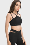 LC264668-P2-S, LC264668-P2-M, LC264668-P2-L, LC264668-P2-XL, Black Solid Color Strappy Yoga Bra