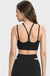 LC264668-P2-S, LC264668-P2-M, LC264668-P2-L, LC264668-P2-XL, Black Solid Color Strappy Yoga Bra