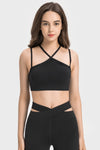 LC264668-P2-S, LC264668-P2-M, LC264668-P2-L, LC264668-P2-XL, Black Solid Color Strappy Yoga Bra