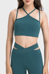 LC264668-P1709-S, LC264668-P1709-M, LC264668-P1709-L, LC264668-P1709-XL, Sea Green Solid Color Strappy Yoga Bra