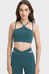 LC264668-P1709-S, LC264668-P1709-M, LC264668-P1709-L, LC264668-P1709-XL, Sea Green Solid Color Strappy Yoga Bra