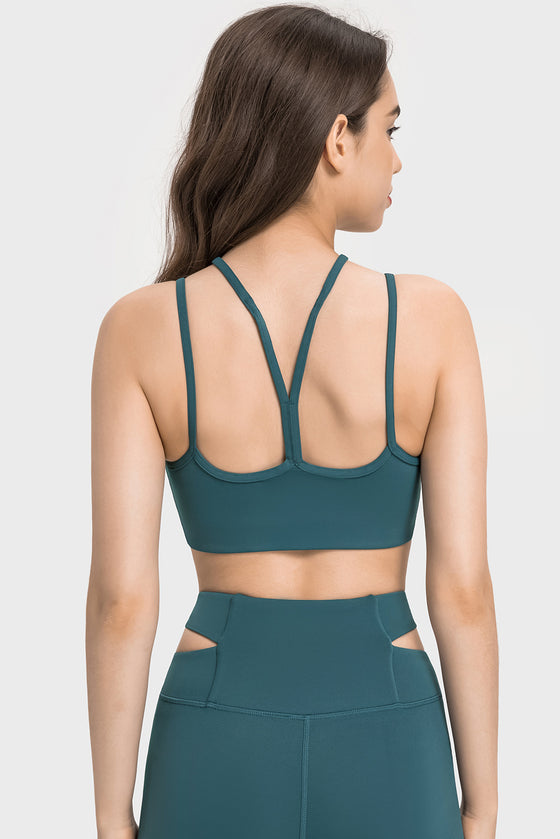 LC264668-P1709-S, LC264668-P1709-M, LC264668-P1709-L, LC264668-P1709-XL, Sea Green Solid Color Strappy Yoga Bra