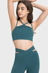 LC264668-P1709-S, LC264668-P1709-M, LC264668-P1709-L, LC264668-P1709-XL, Sea Green Solid Color Strappy Yoga Bra