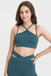 LC264668-P1709-S, LC264668-P1709-M, LC264668-P1709-L, LC264668-P1709-XL, Sea Green Solid Color Strappy Yoga Bra