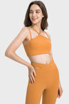 LC264668-P4014-S, LC264668-P4014-M, LC264668-P4014-L, LC264668-P4014-XL, Golden Apricot Solid Color Strappy Yoga Bra