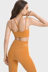 LC264668-P4014-S, LC264668-P4014-M, LC264668-P4014-L, LC264668-P4014-XL, Golden Apricot Solid Color Strappy Yoga Bra