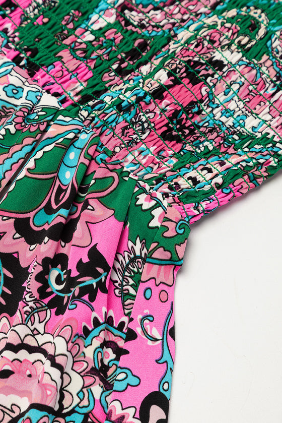 PACK6118499-P122-1, White Boho Paisley Print Ruffle Hem Dress