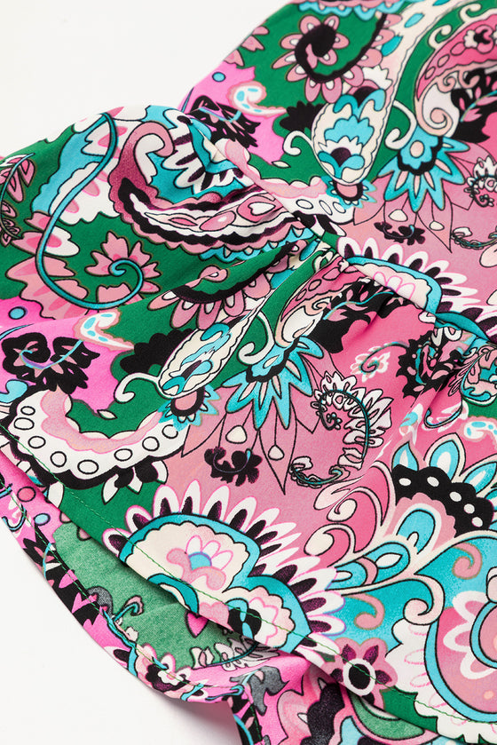 PACK6118499-P122-1, White Boho Paisley Print Ruffle Hem Dress