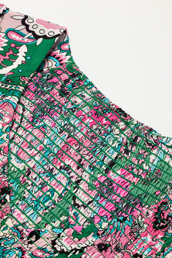 PACK6118499-P122-1, White Boho Paisley Print Ruffle Hem Dress