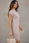 Patch Pocket Ribbed Knit Short Sleeve Sweater Dress