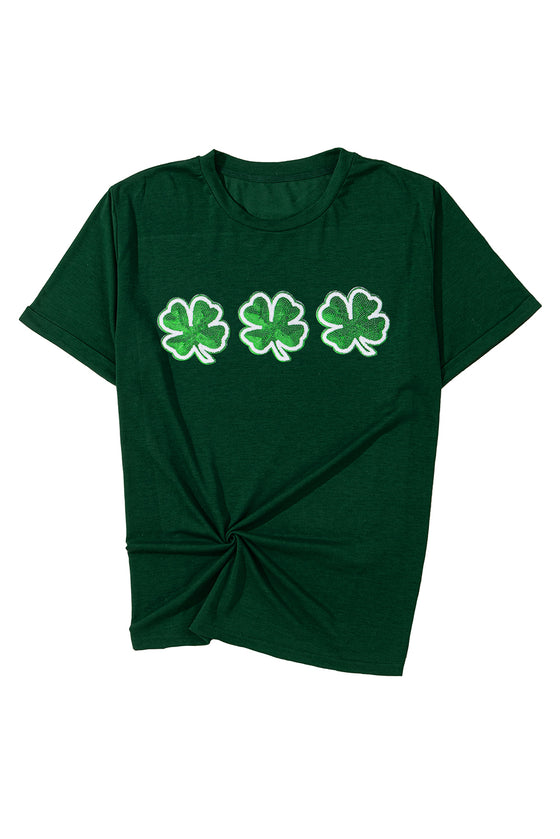 PACK25224607-9-1, Green St Patrick Clover Patch Sequin Graphic T-shirt