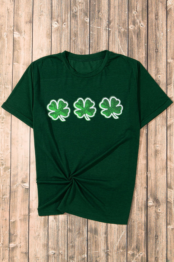 PACK25224607-9-1, Green St Patrick Clover Patch Sequin Graphic T-shirt