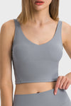 PACK264670-P3011-1, Medium Grey Solid Color Ribbed V Neck Active Sports Bra