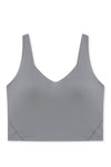 PACK264670-P3011-1, Medium Grey Solid Color Ribbed V Neck Active Sports Bra
