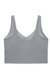 PACK264670-P3011-1, Medium Grey Solid Color Ribbed V Neck Active Sports Bra