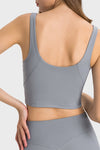 PACK264670-P3011-1, Medium Grey Solid Color Ribbed V Neck Active Sports Bra
