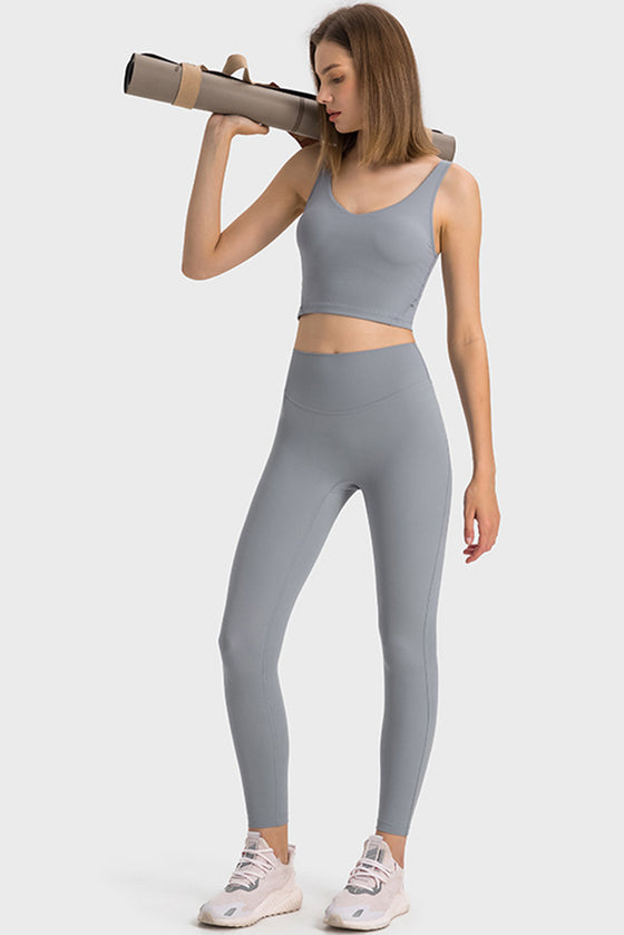 PACK264670-P3011-1, Medium Grey Solid Color Ribbed V Neck Active Sports Bra