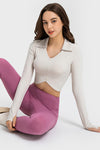 PACK264671-P1-1, White Ribbed Thumbhole Long Sleeve Buttoned Active Top