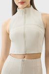 PACK264672-P1-1, White High Neck Sleeveless Zip up Active Crop Top